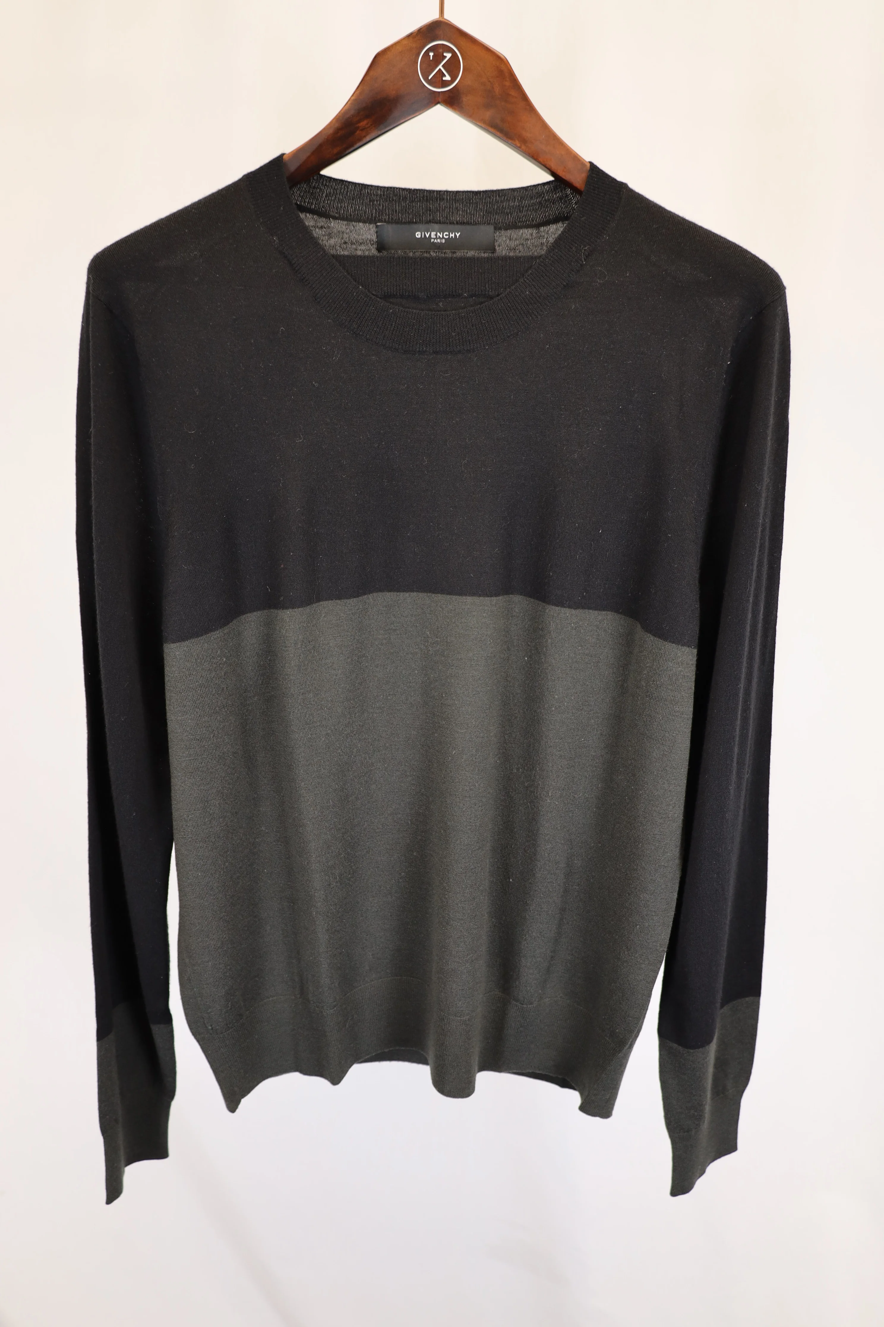 Women's  Givenchy Two-Toned Crewneck Sweater in Black and Grey Wool - Image 4