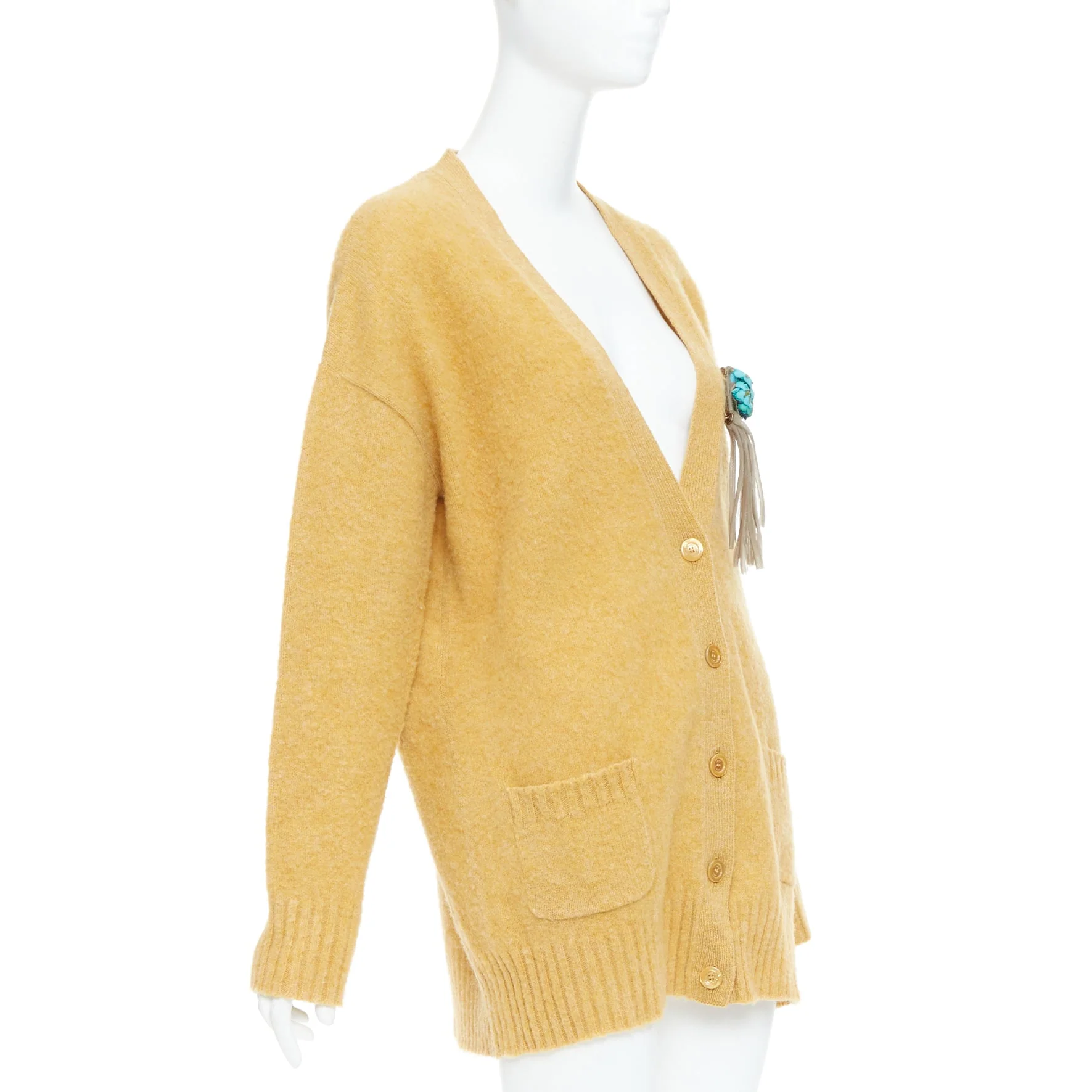Women's Gucci wool yellow floral brooch oversized cardigan - Image 10
