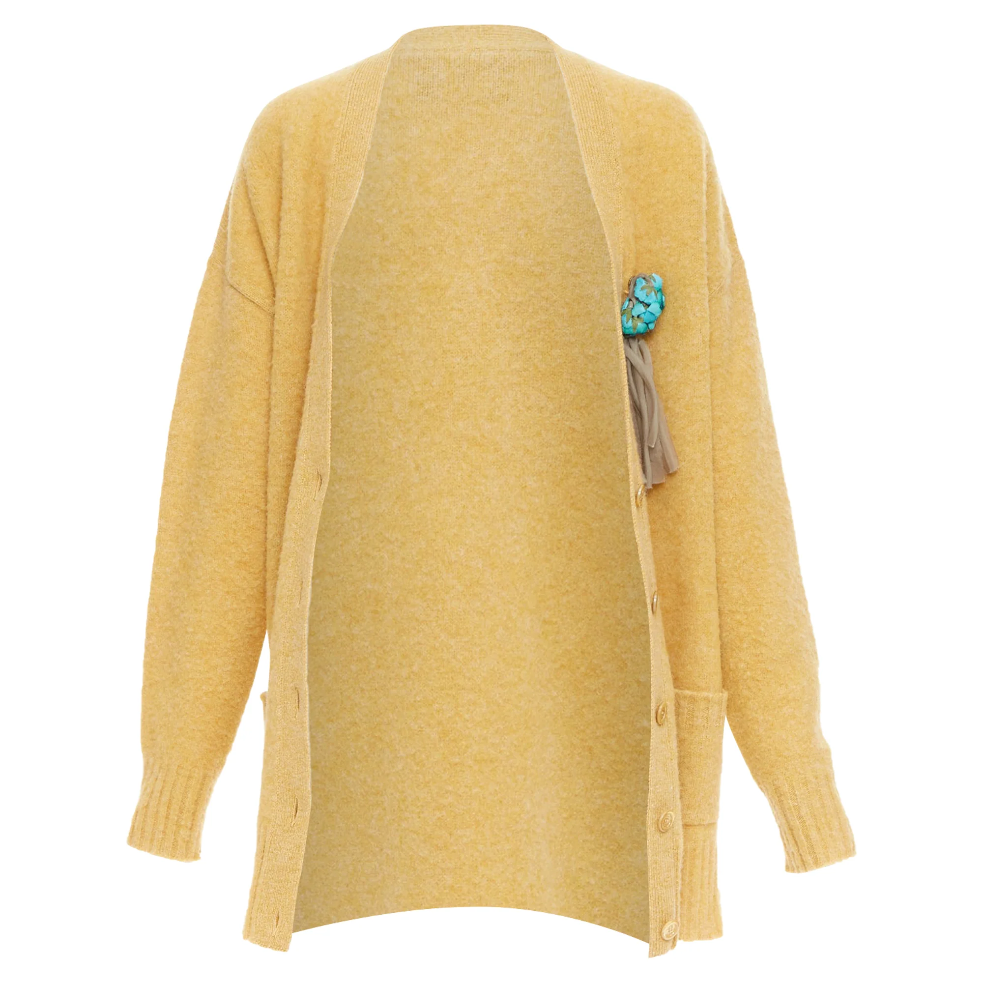 Women's Gucci wool yellow floral brooch oversized cardigan - Image 3