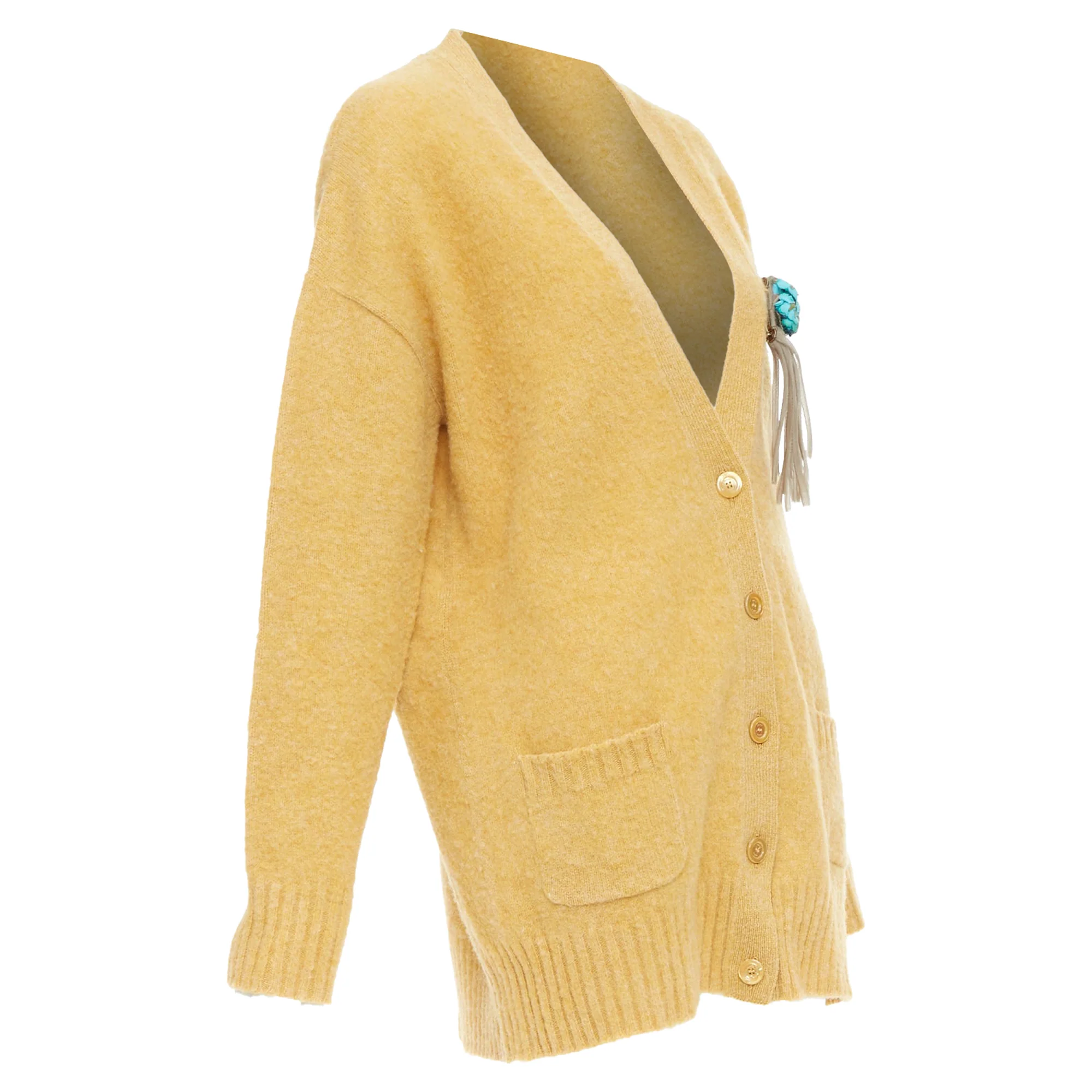 Women's Gucci wool yellow floral brooch oversized cardigan - Image 4