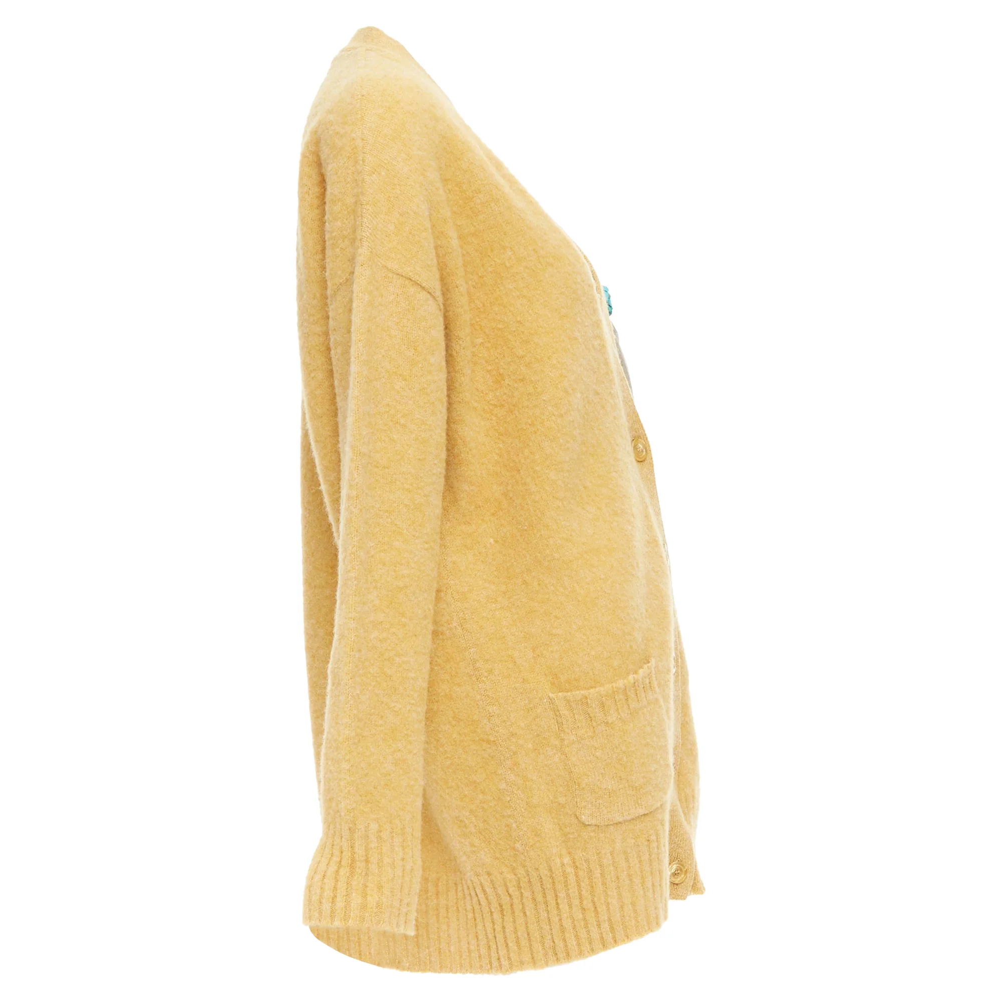 Women's Gucci wool yellow floral brooch oversized cardigan - Image 5