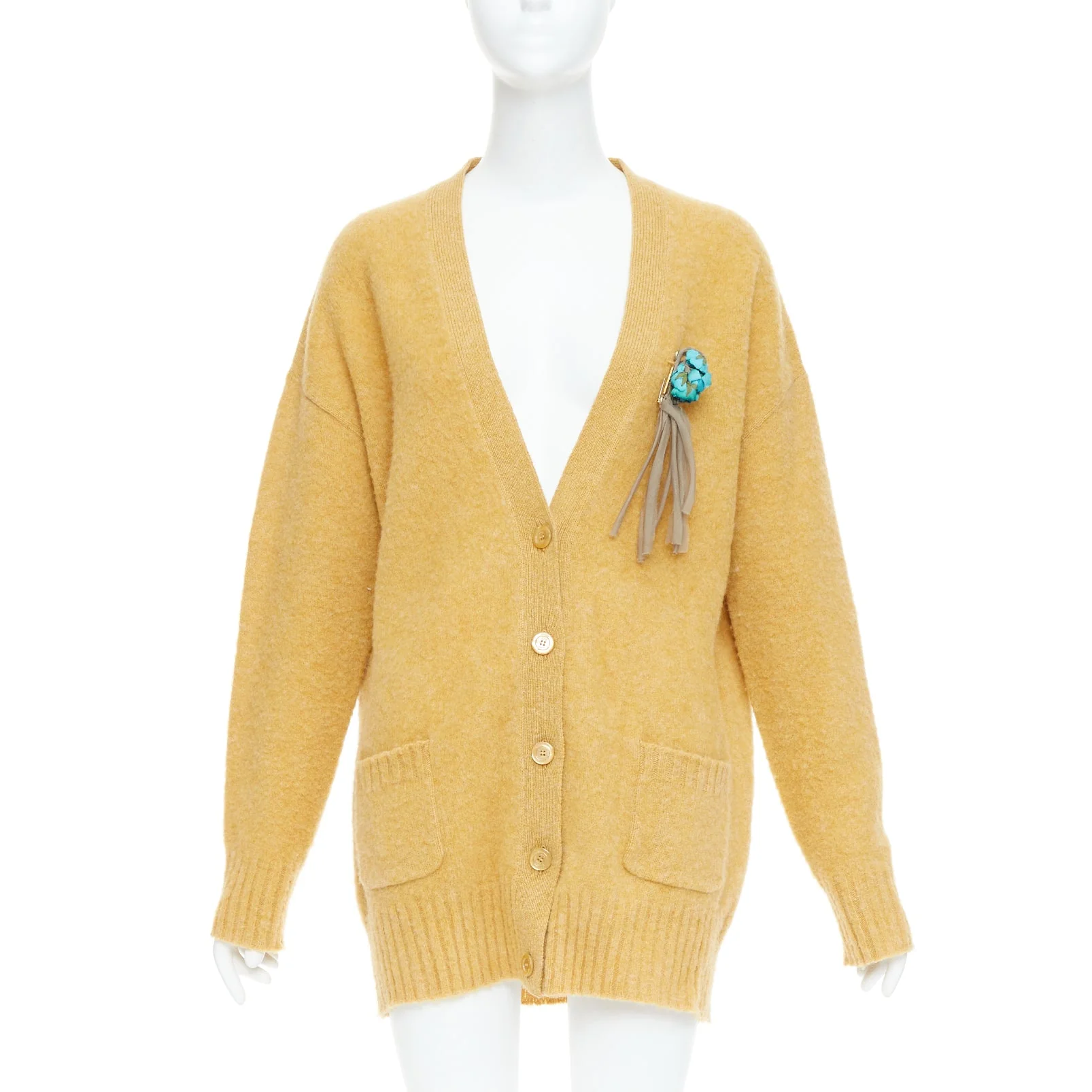 Women's Gucci wool yellow floral brooch oversized cardigan - Image 7