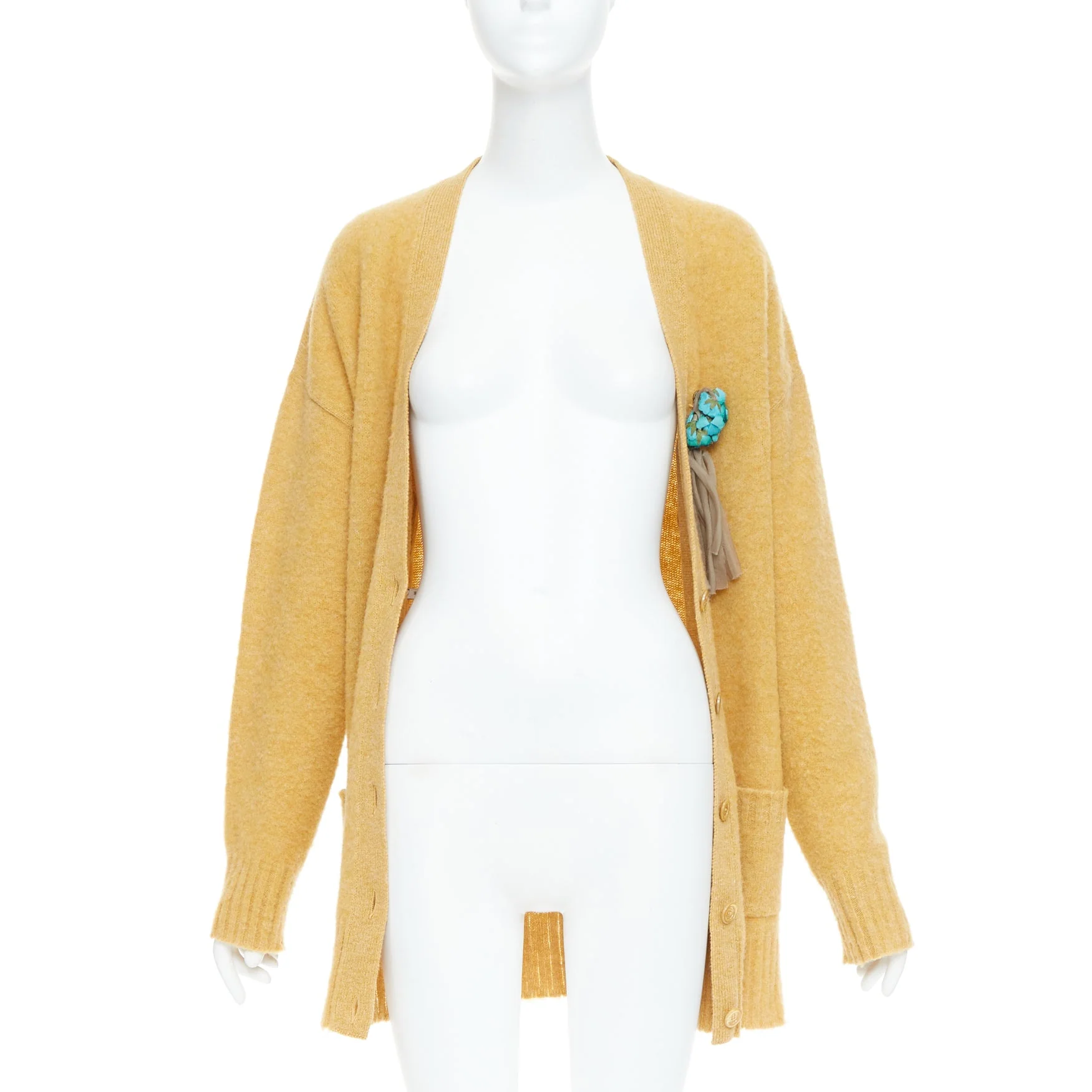 Women's Gucci wool yellow floral brooch oversized cardigan - Image 9