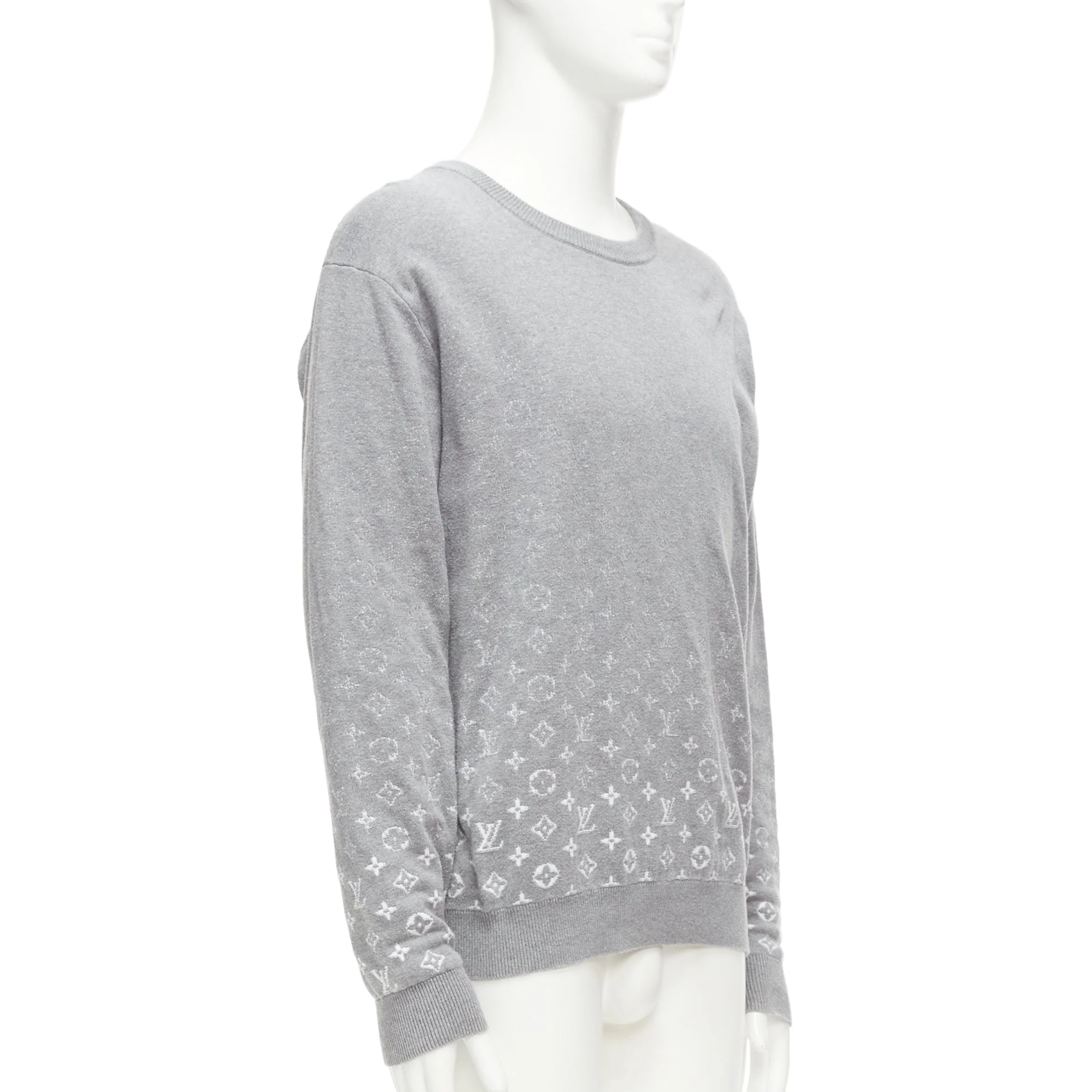Men's LOUIS VUITTON grey white ombre LV logo monogram crew sweatshirt L - Image 3