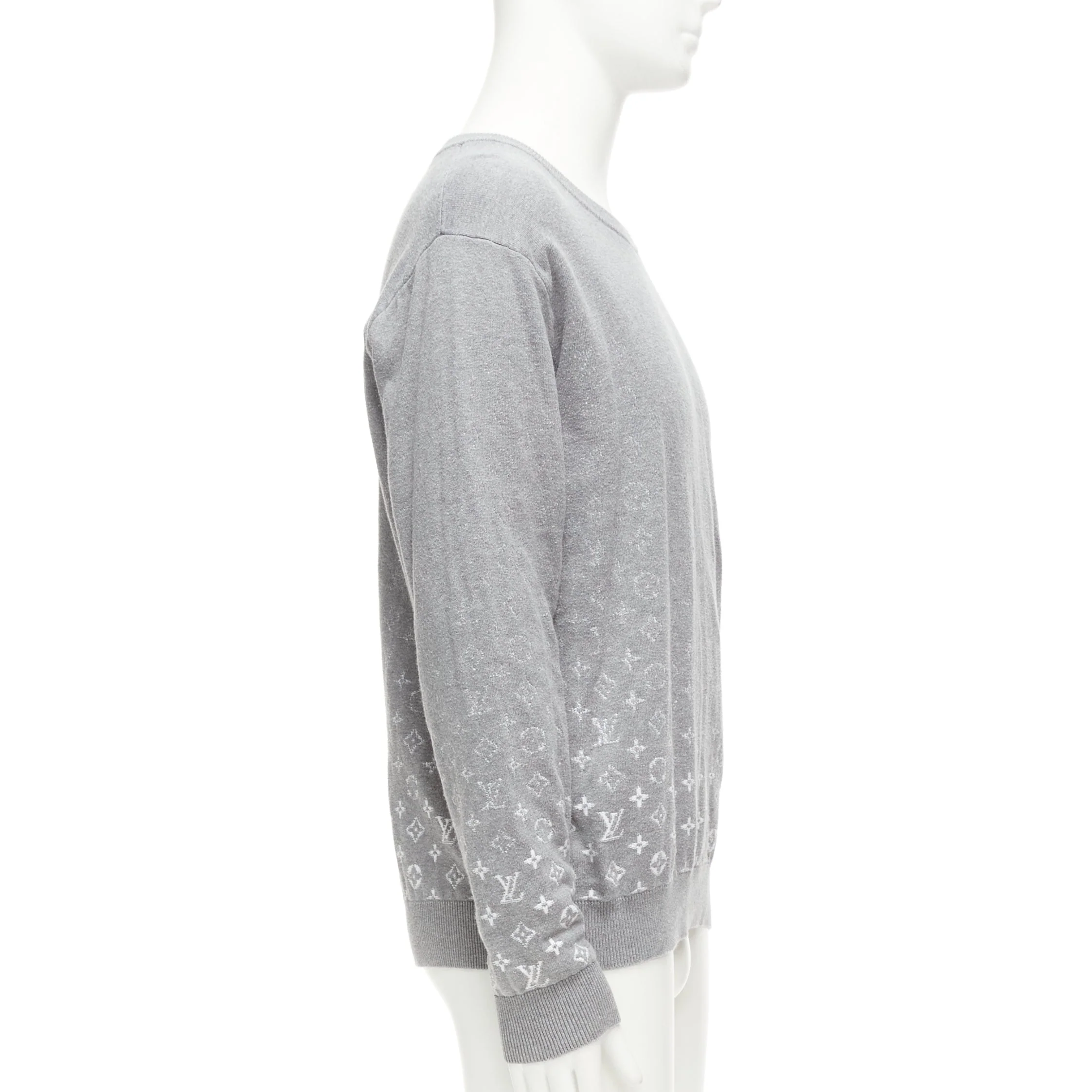 Men's LOUIS VUITTON grey white ombre LV logo monogram crew sweatshirt L - Image 4