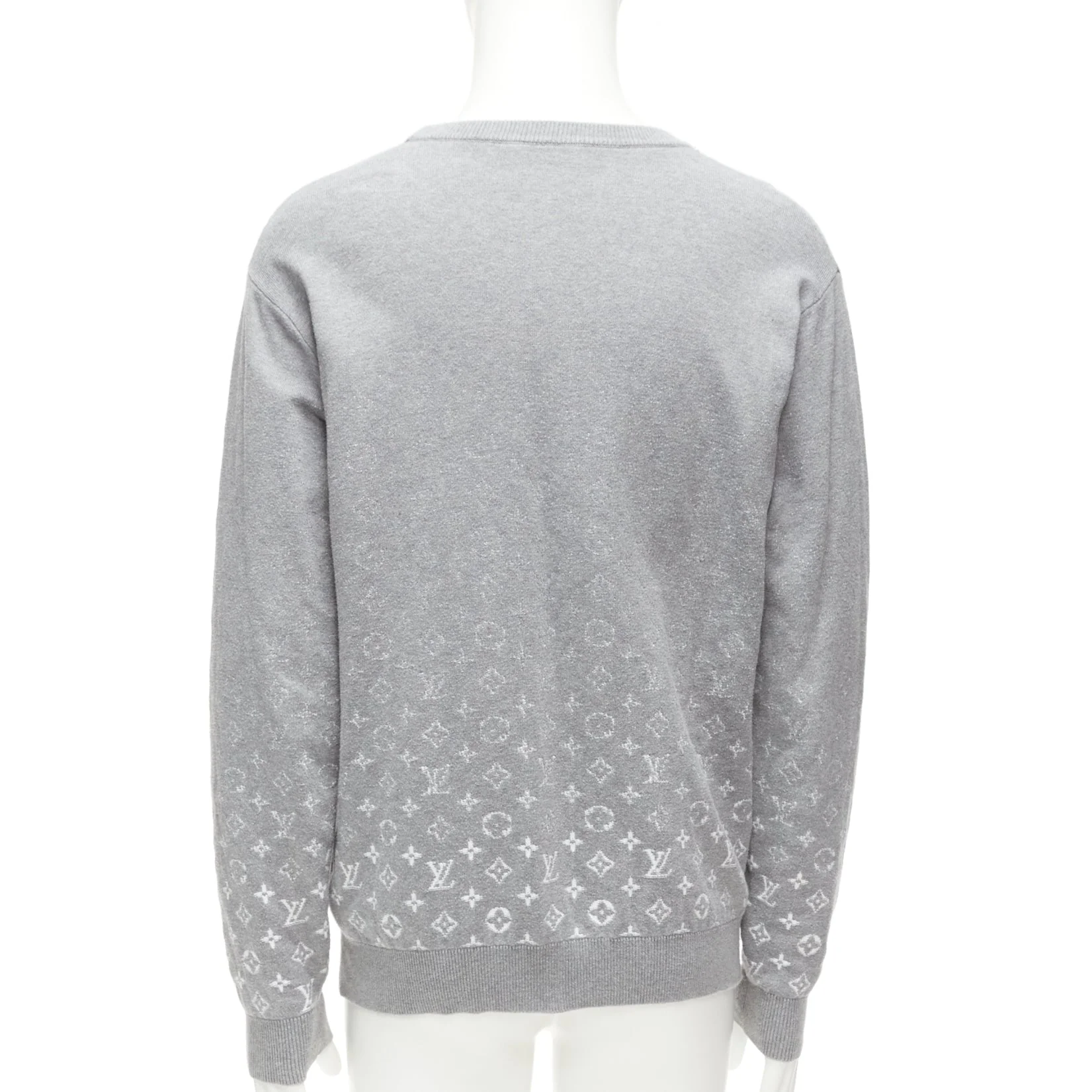 Men's LOUIS VUITTON grey white ombre LV logo monogram crew sweatshirt L - Image 5