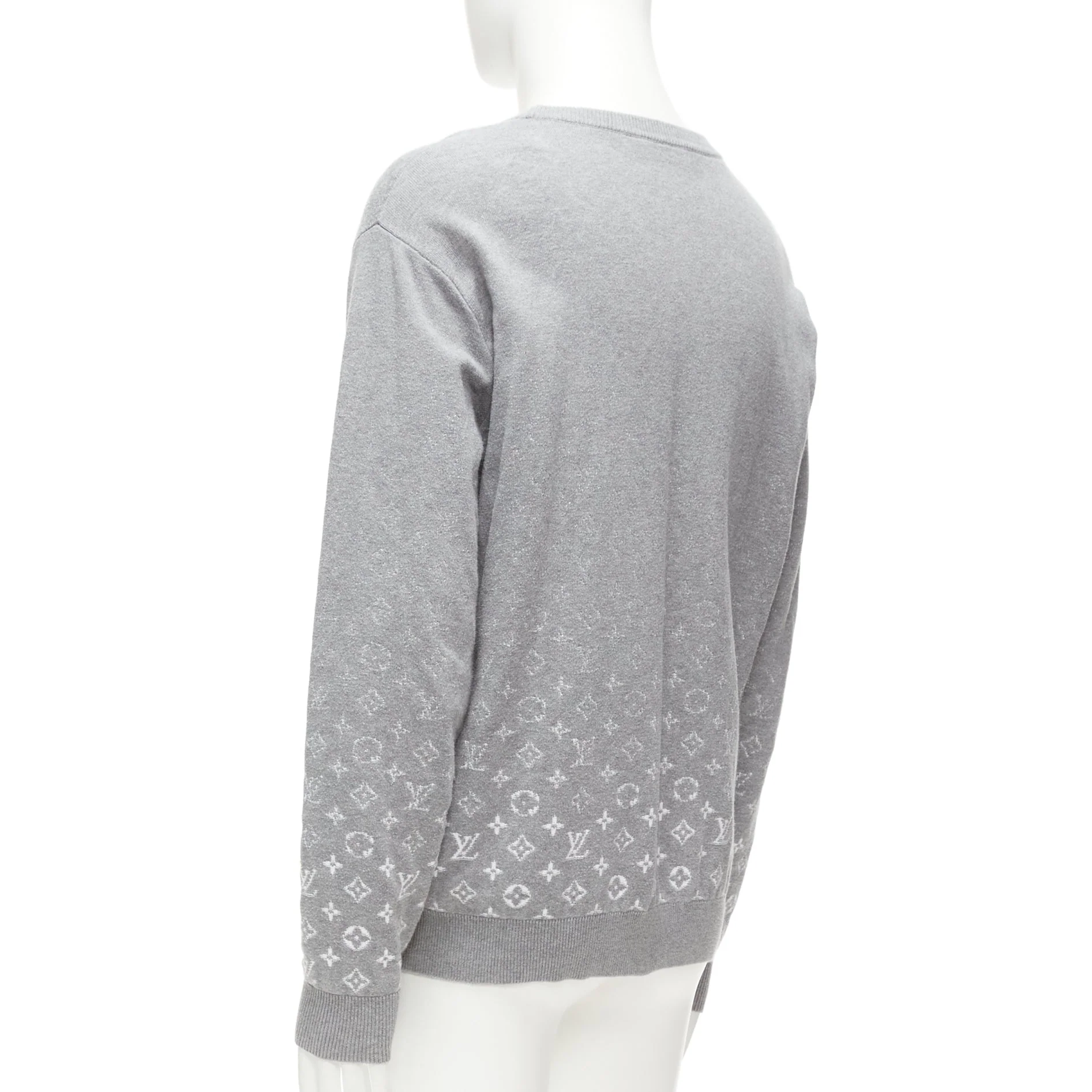 Men's LOUIS VUITTON grey white ombre LV logo monogram crew sweatshirt L - Image 6
