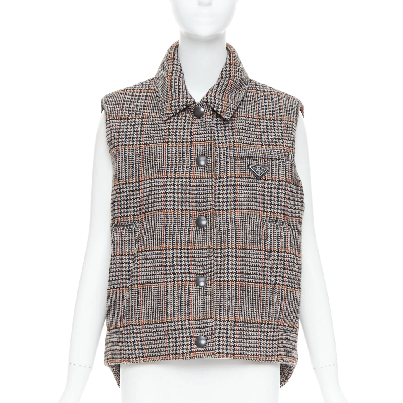 Women's Prada houndstooth logo puffer vest - Image 7
