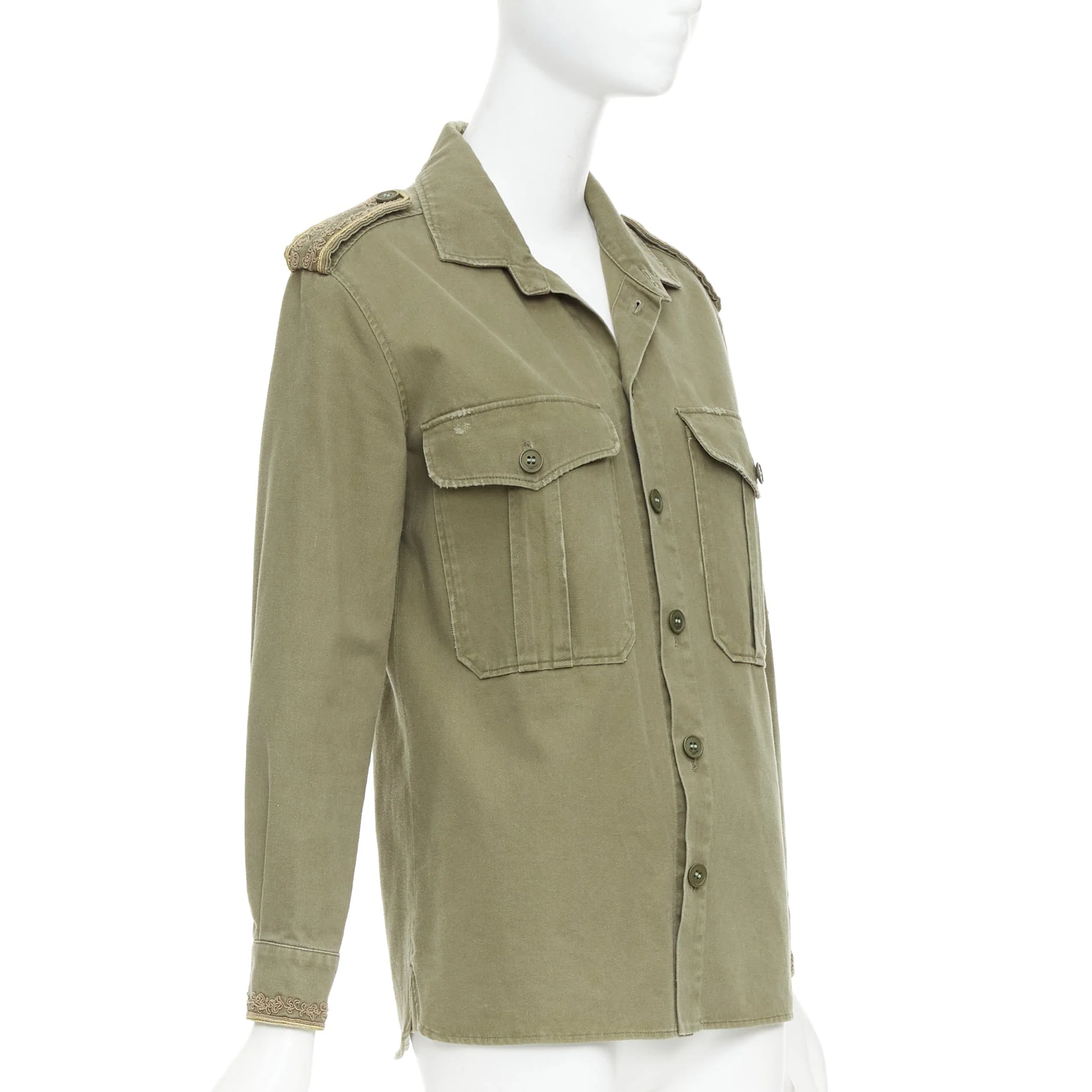 Women's SAINT LAURENT 2018 green cotton military charms badge over shirt FR38 M - Image 3