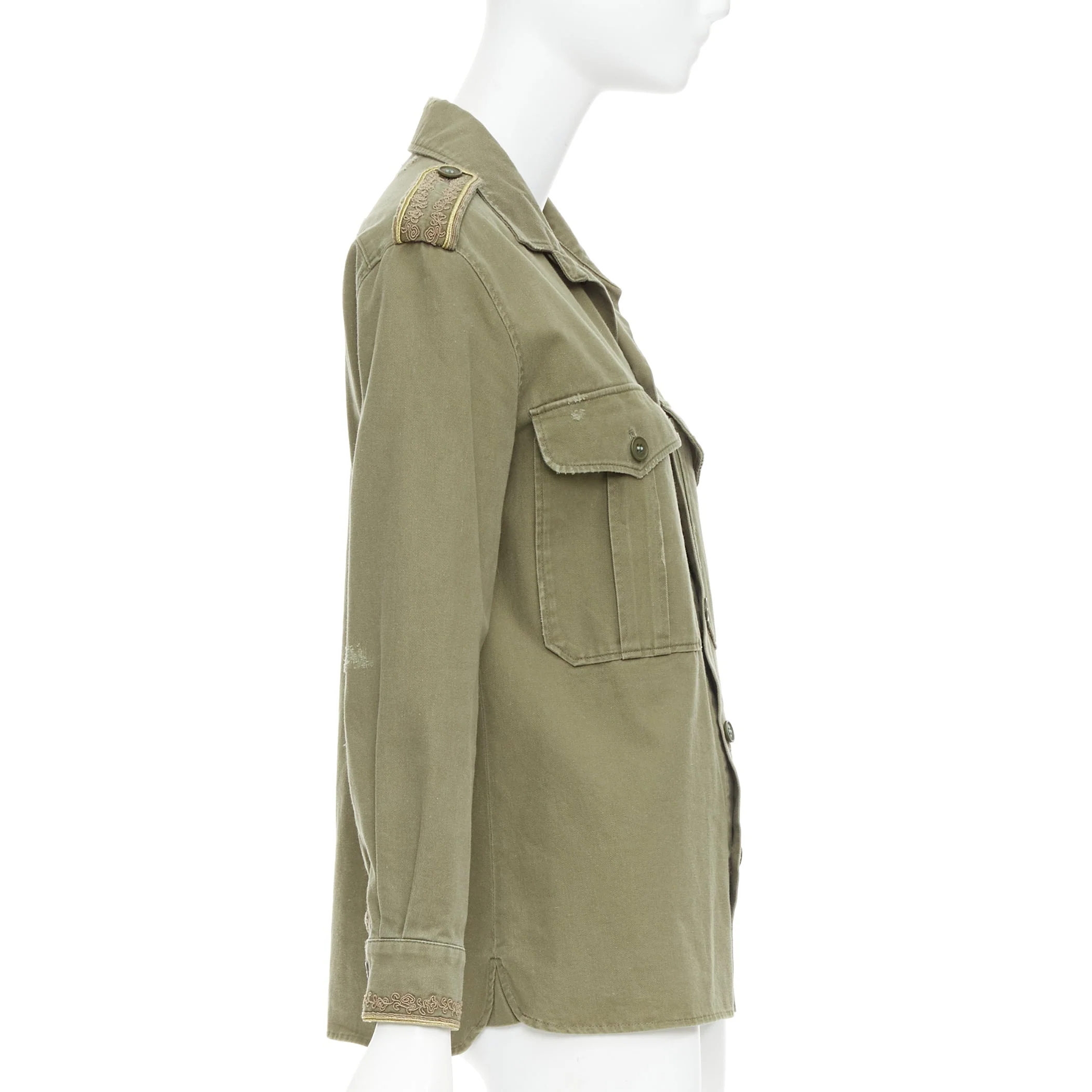 Women's SAINT LAURENT 2018 green cotton military charms badge over shirt FR38 M - Image 4