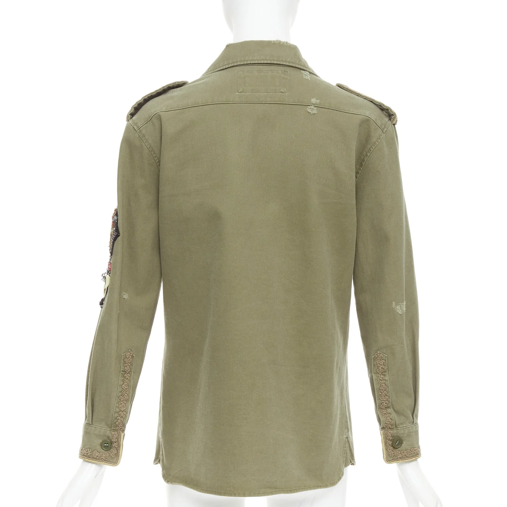 Women's SAINT LAURENT 2018 green cotton military charms badge over shirt FR38 M - Image 5