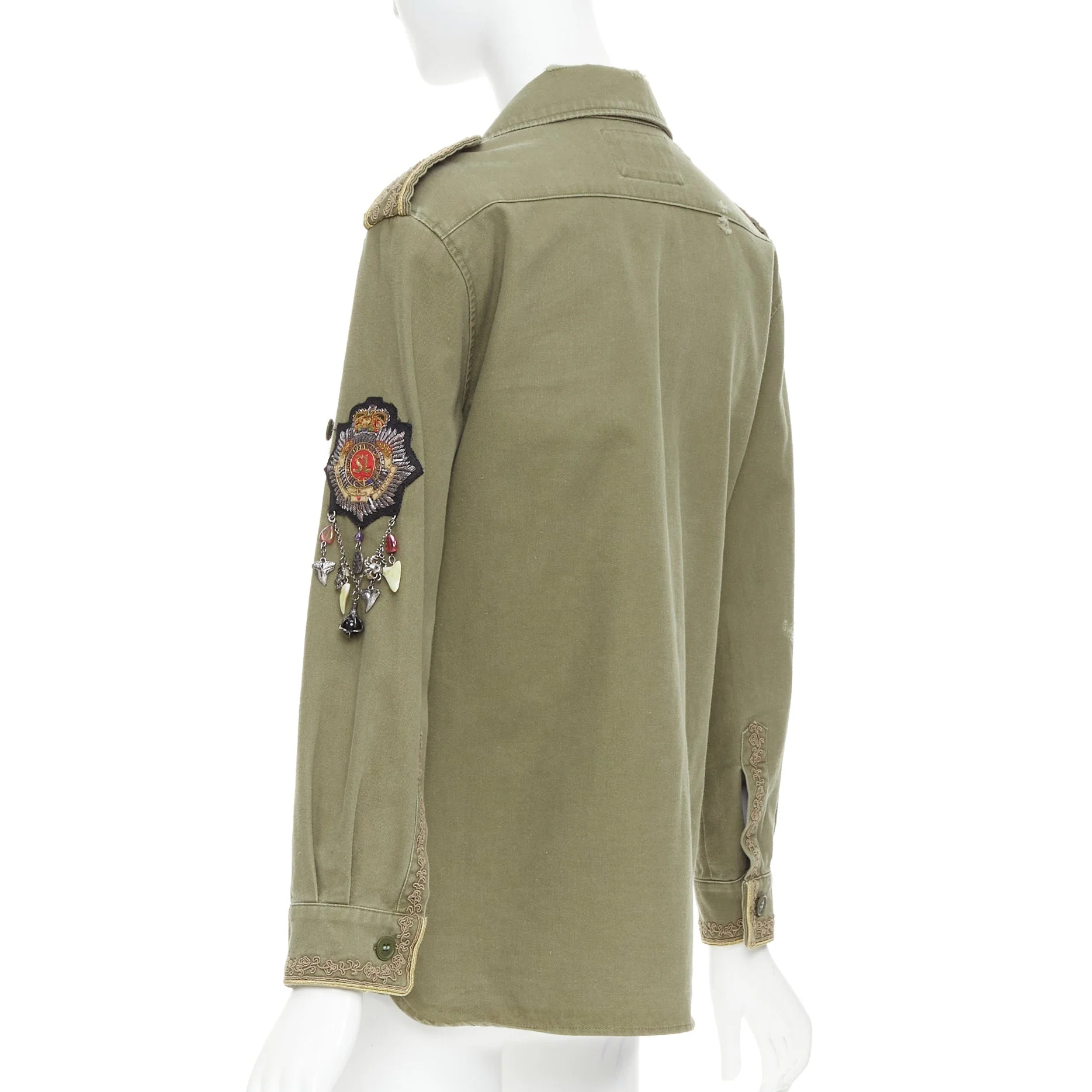 Women's SAINT LAURENT 2018 green cotton military charms badge over shirt FR38 M - Image 6