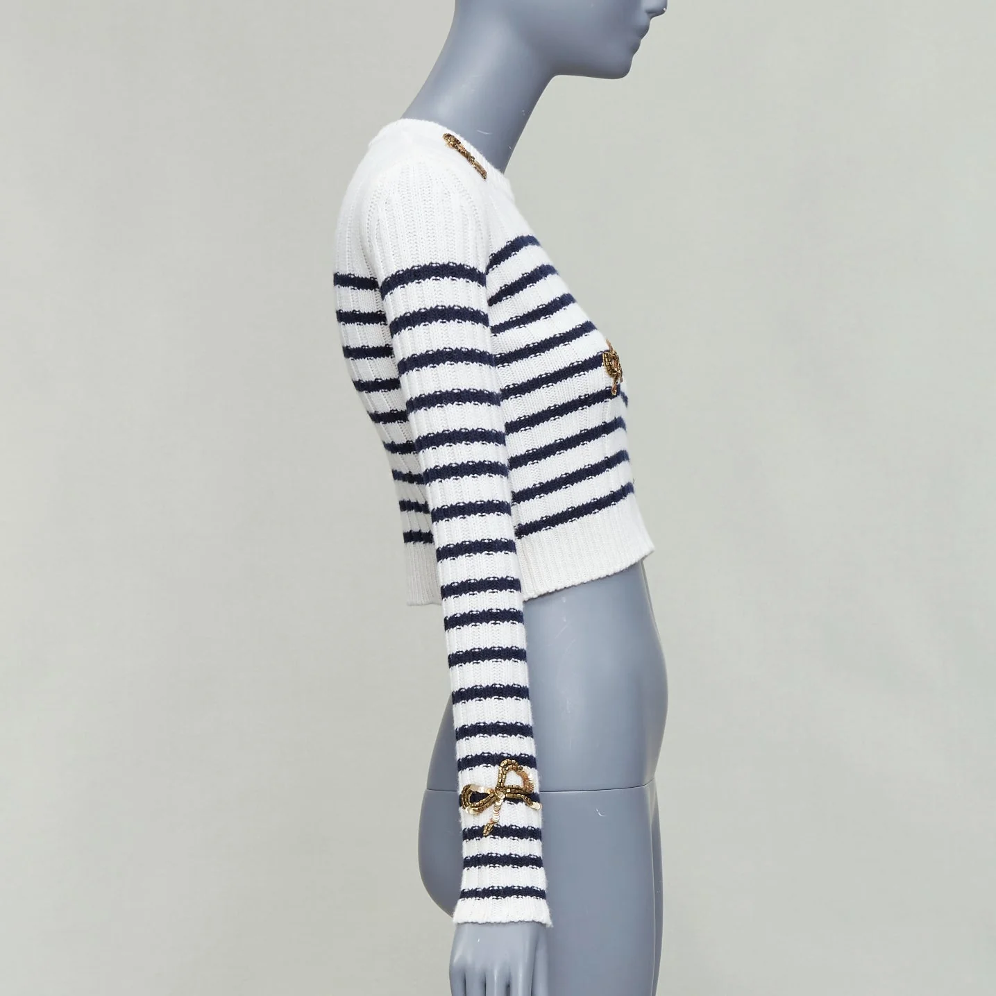 Women's Valentino virgin wool sequin ribbon striped crop sweater - Image 10