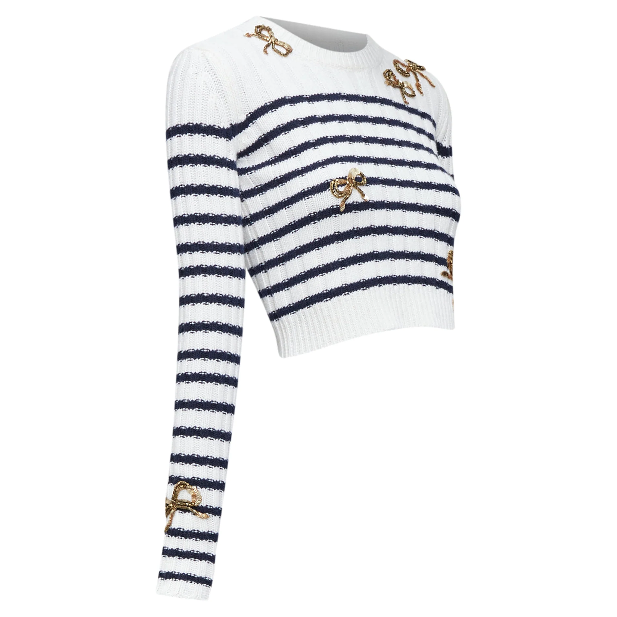 Women's Valentino virgin wool sequin ribbon striped crop sweater - Image 3