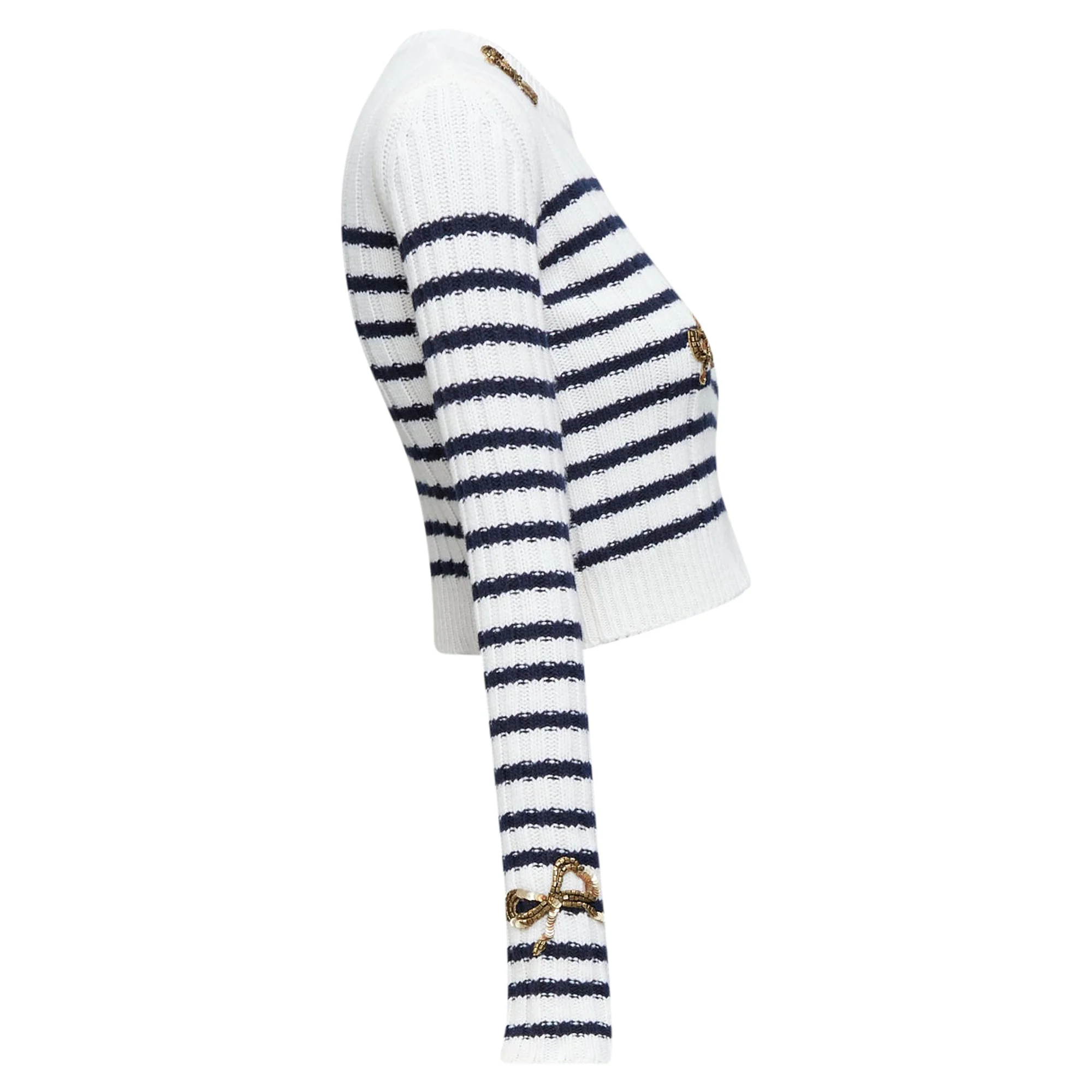 Women's Valentino virgin wool sequin ribbon striped crop sweater - Image 4