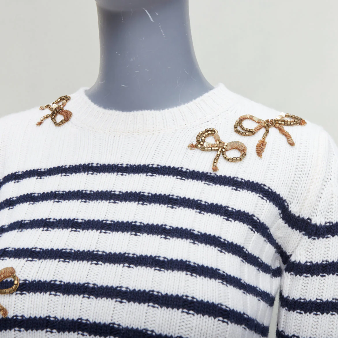 Women's Valentino virgin wool sequin ribbon striped crop sweater - Image 8