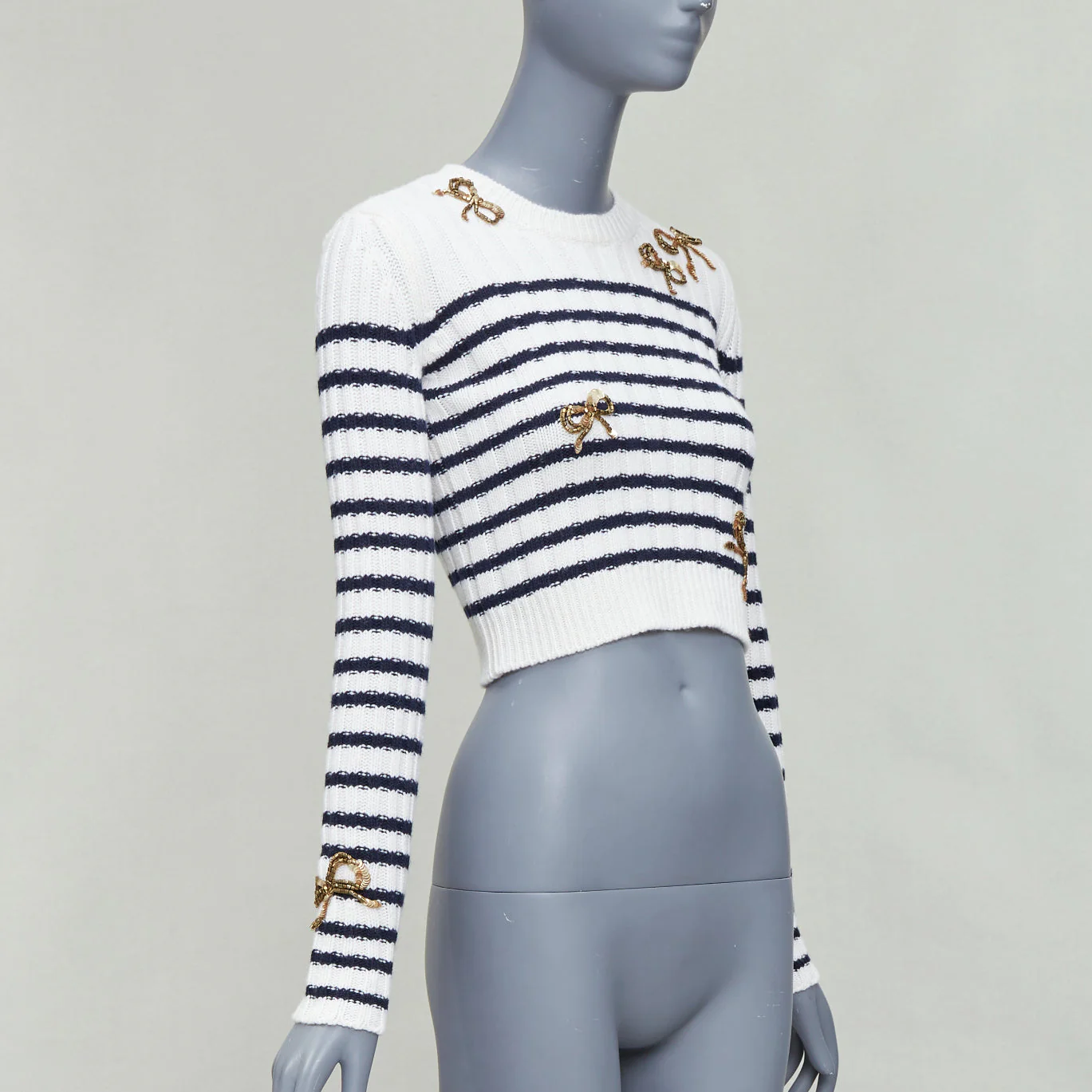 Women's Valentino virgin wool sequin ribbon striped crop sweater - Image 9