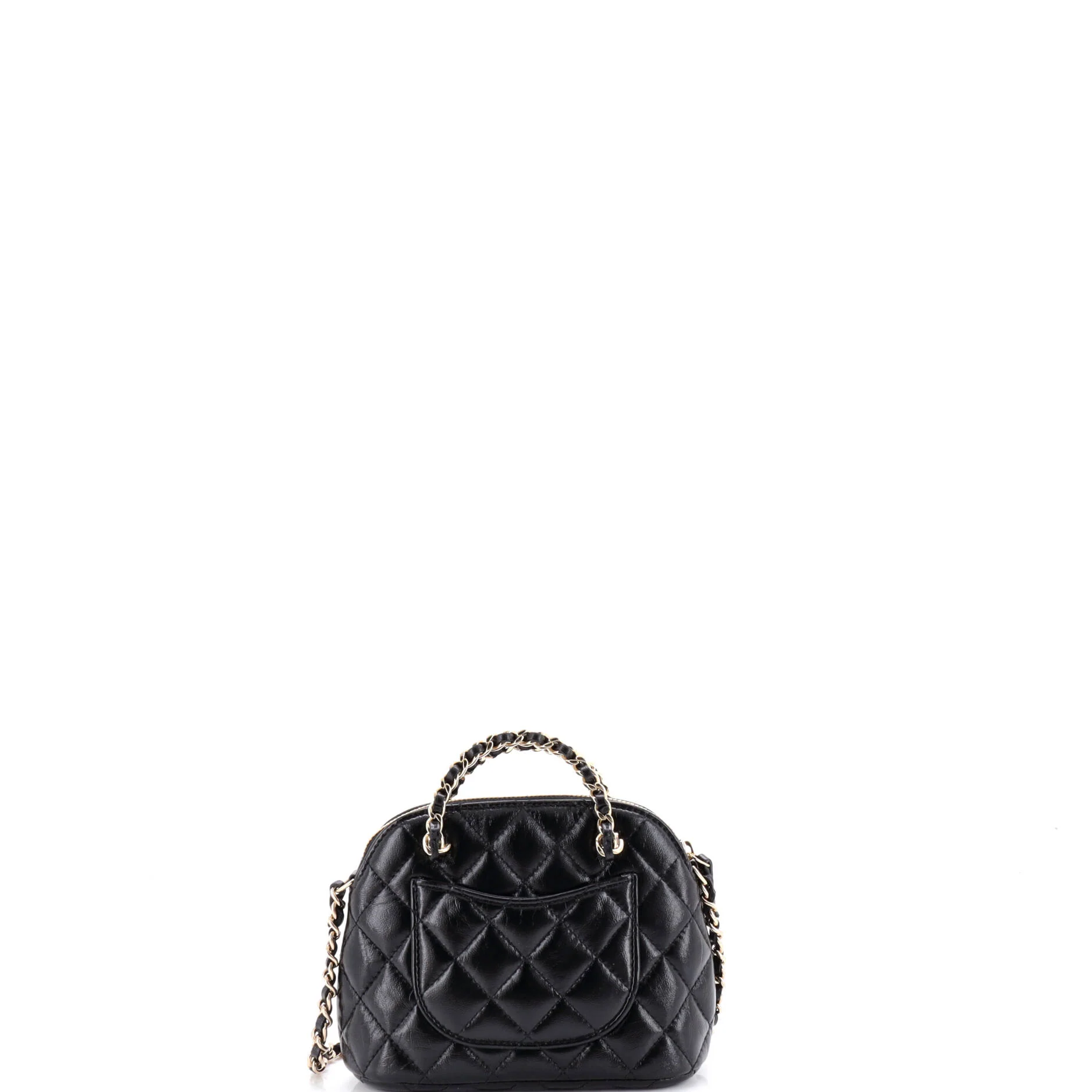 CC Dome Zip Clutch with Chain Quilted Shiny Lambskin Mini - Image 3