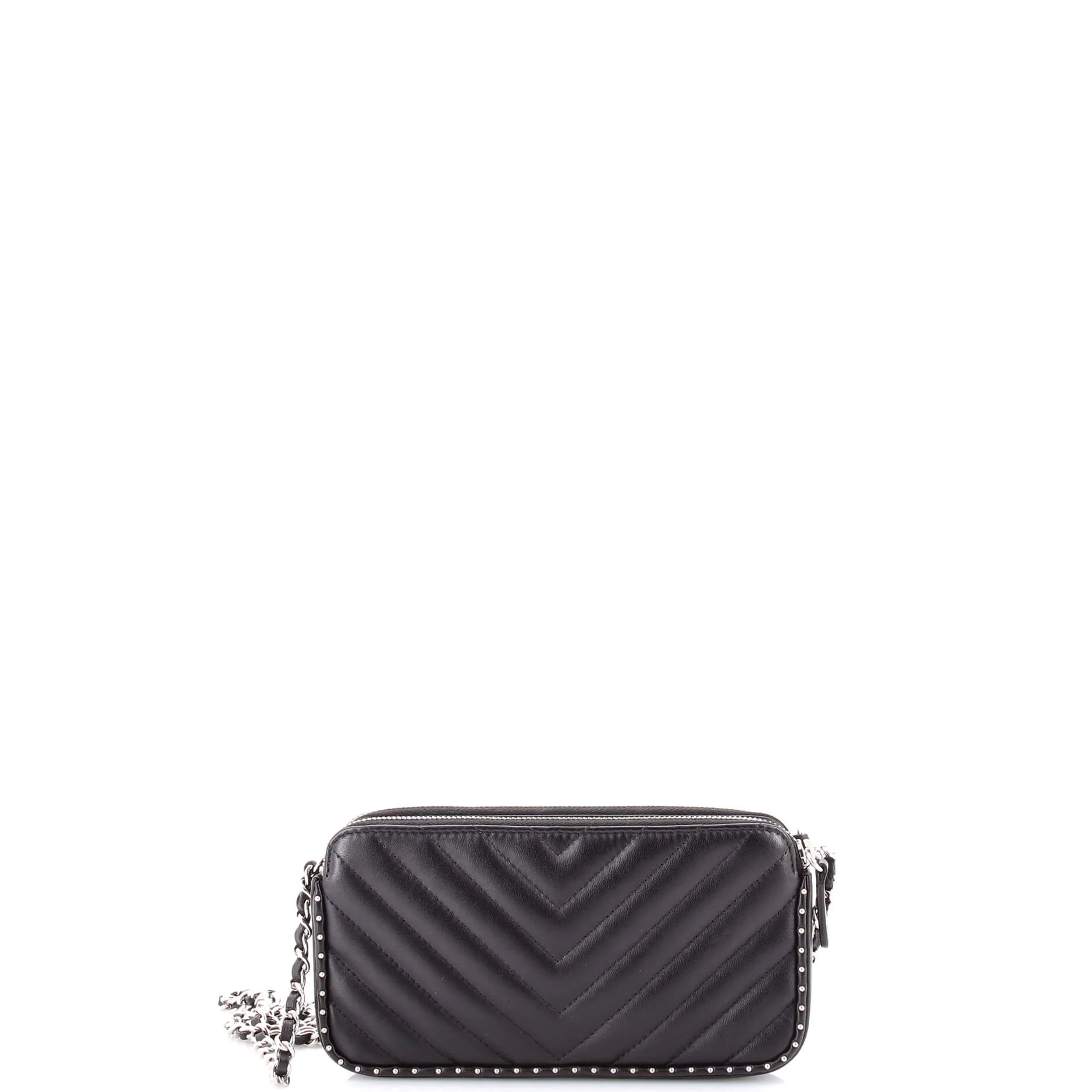 Double Zip Clutch with Chain Chevron Lambskin with Studded Detail - Image 3