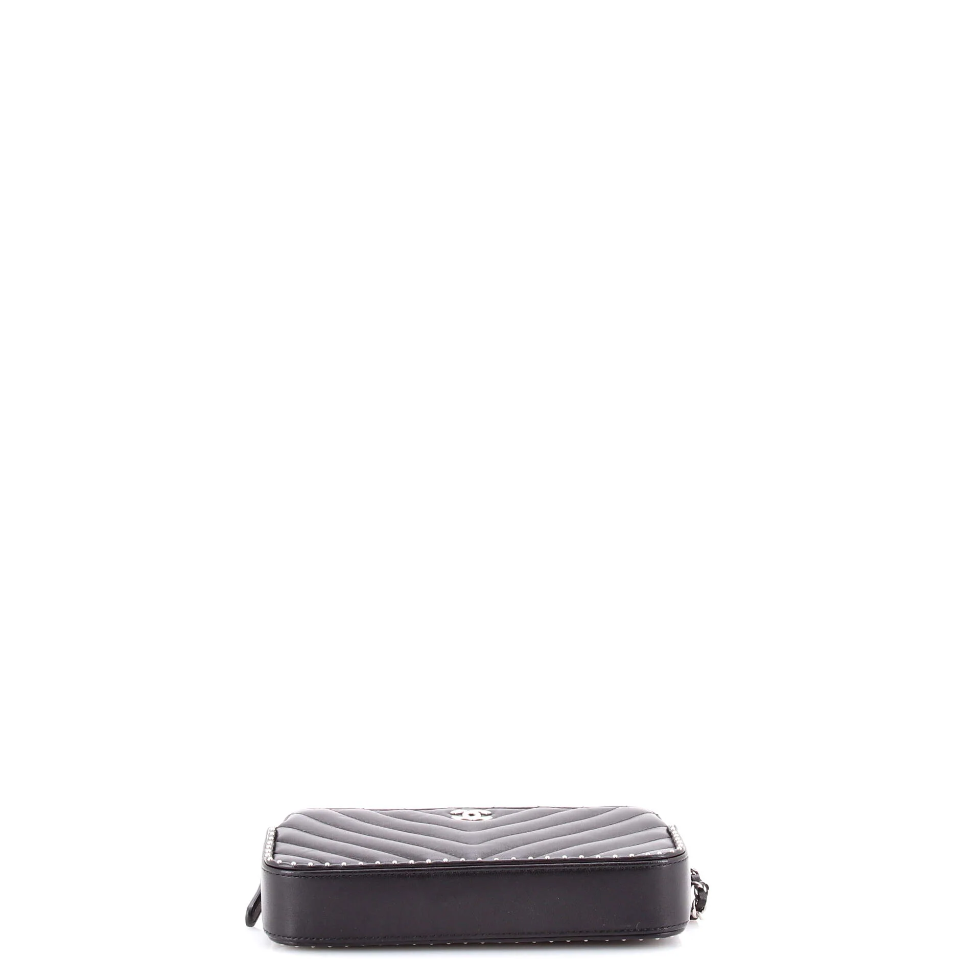 Double Zip Clutch with Chain Chevron Lambskin with Studded Detail - Image 4