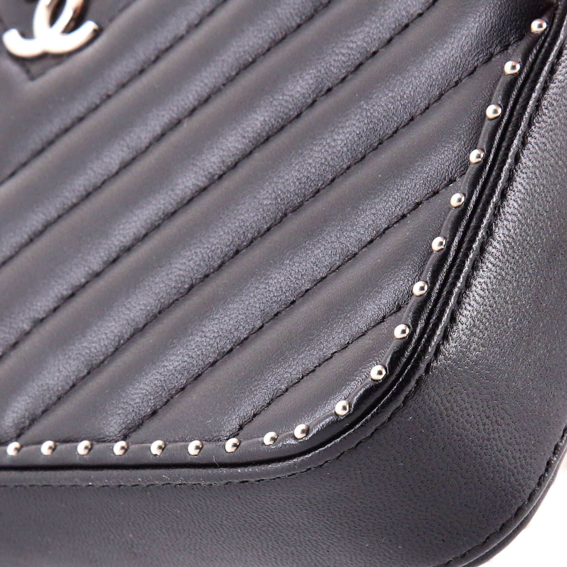 Double Zip Clutch with Chain Chevron Lambskin with Studded Detail - Image 6