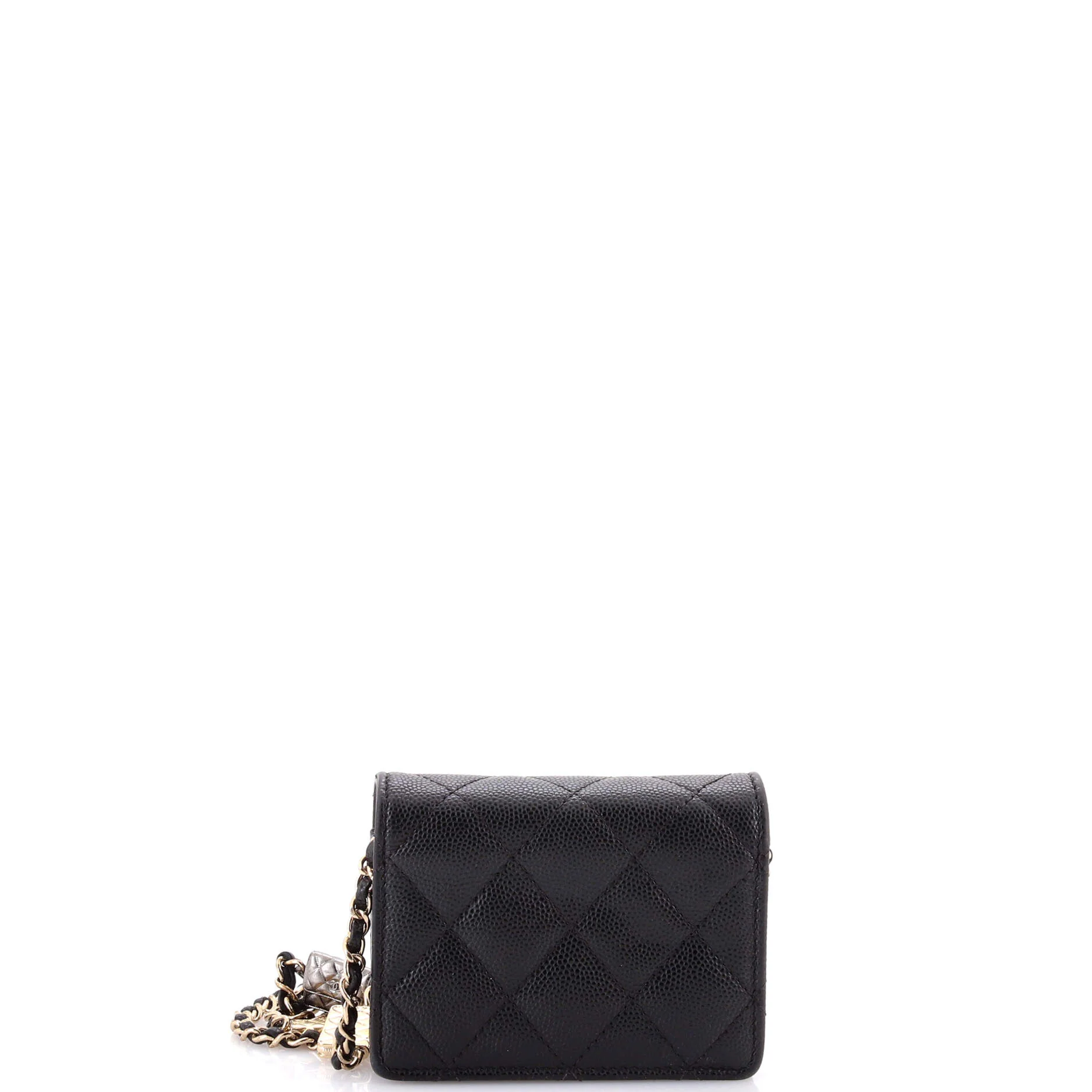 Flap Card Holder on Chain with Charms Quilted Caviar Mini - Image 3
