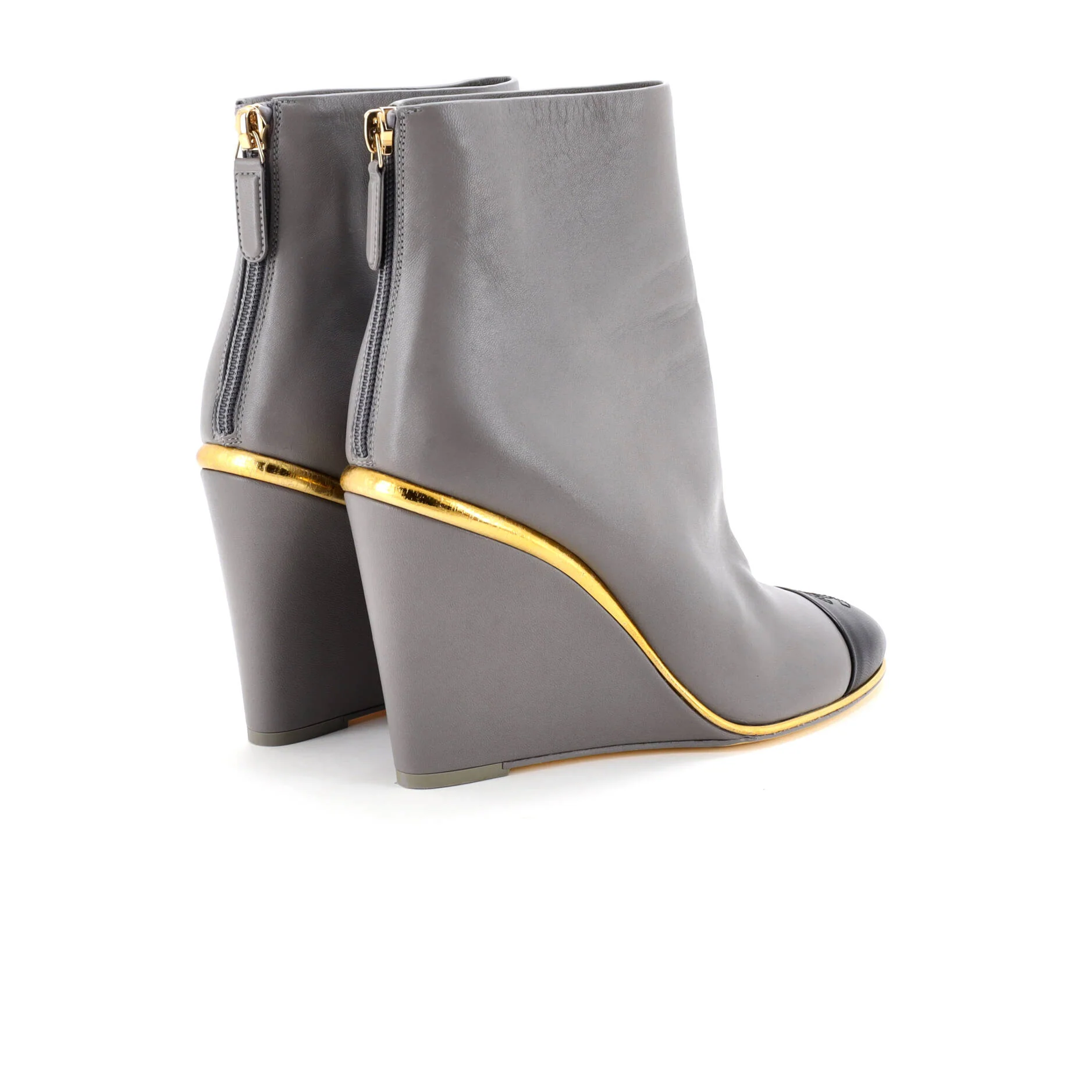 Women's CC Cap Toe Wedge Ankle Boots Leather - Image 3