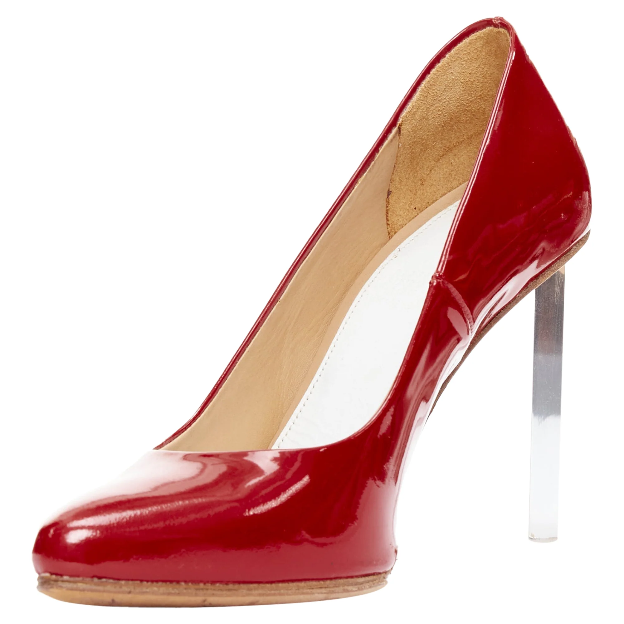 Women's Maison Margiela H&M Invisible Red patent leather perspex clear heel pumps - Image 3