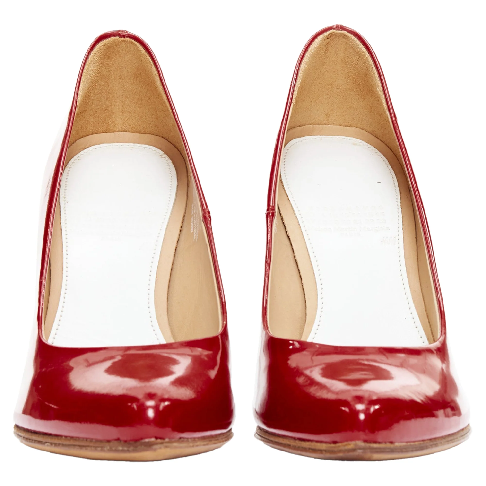 Women's Maison Margiela H&M Invisible Red patent leather perspex clear heel pumps - Image 4
