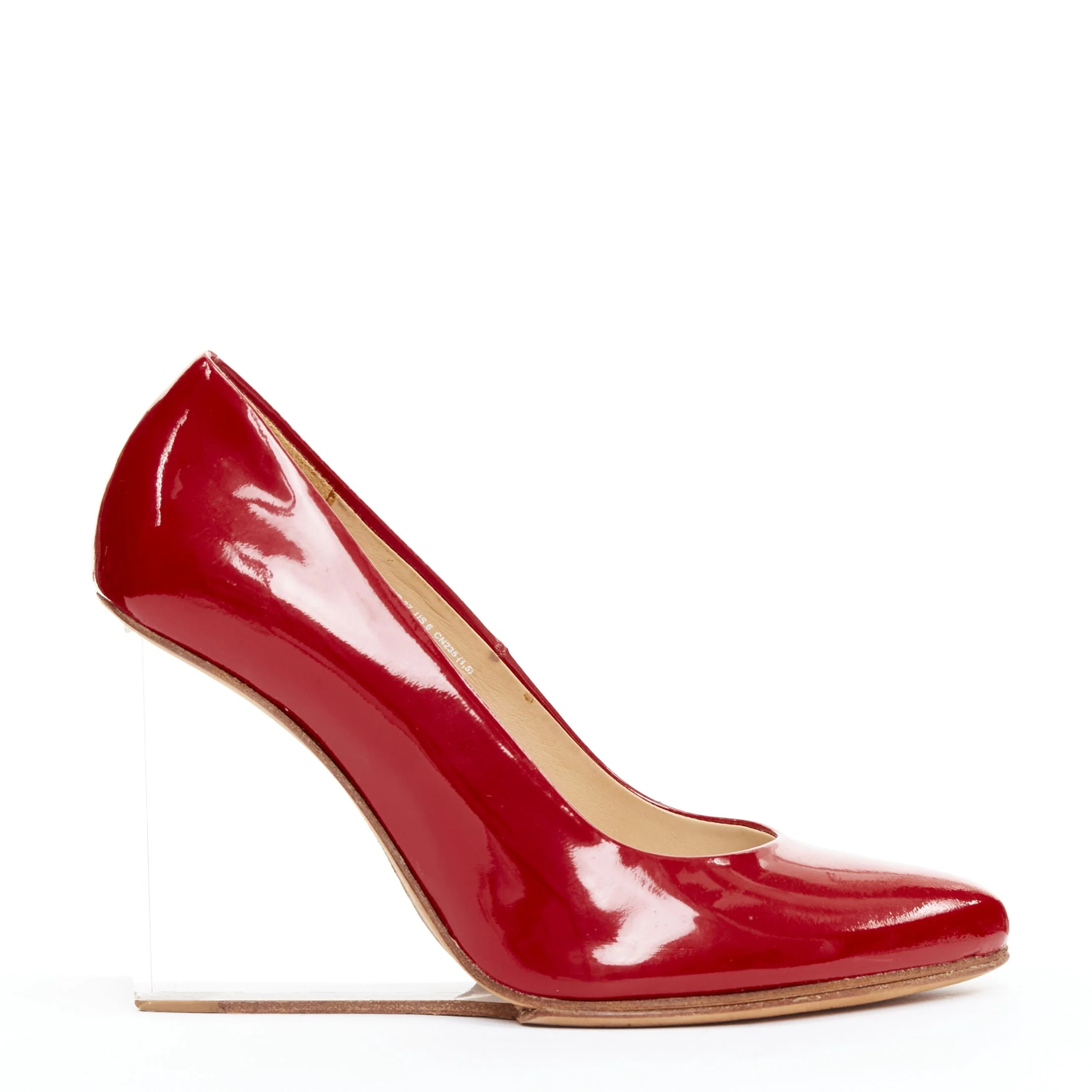 Women's Maison Margiela H&M Invisible Red patent leather perspex clear heel pumps - Image 7