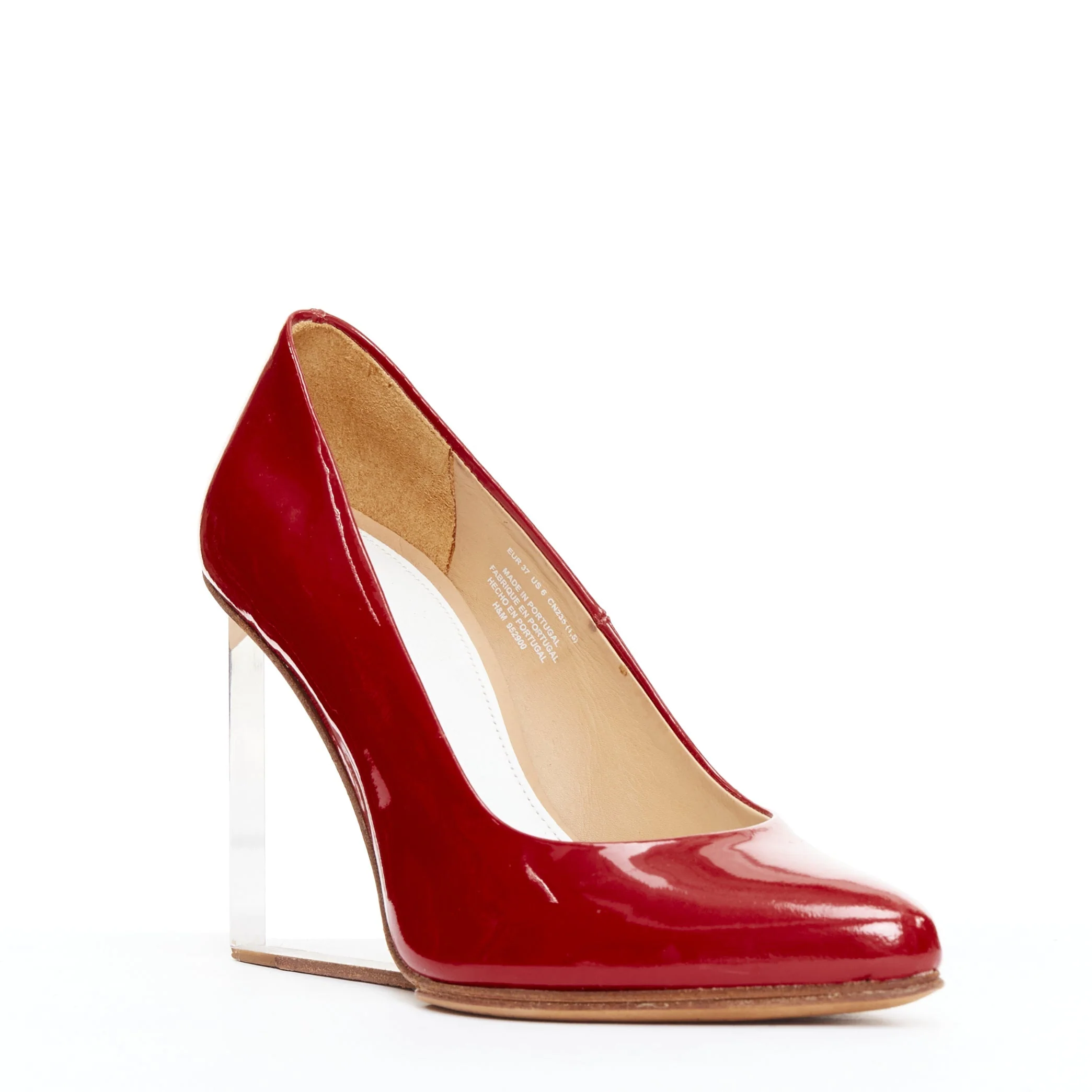 Women's Maison Margiela H&M Invisible Red patent leather perspex clear heel pumps - Image 8