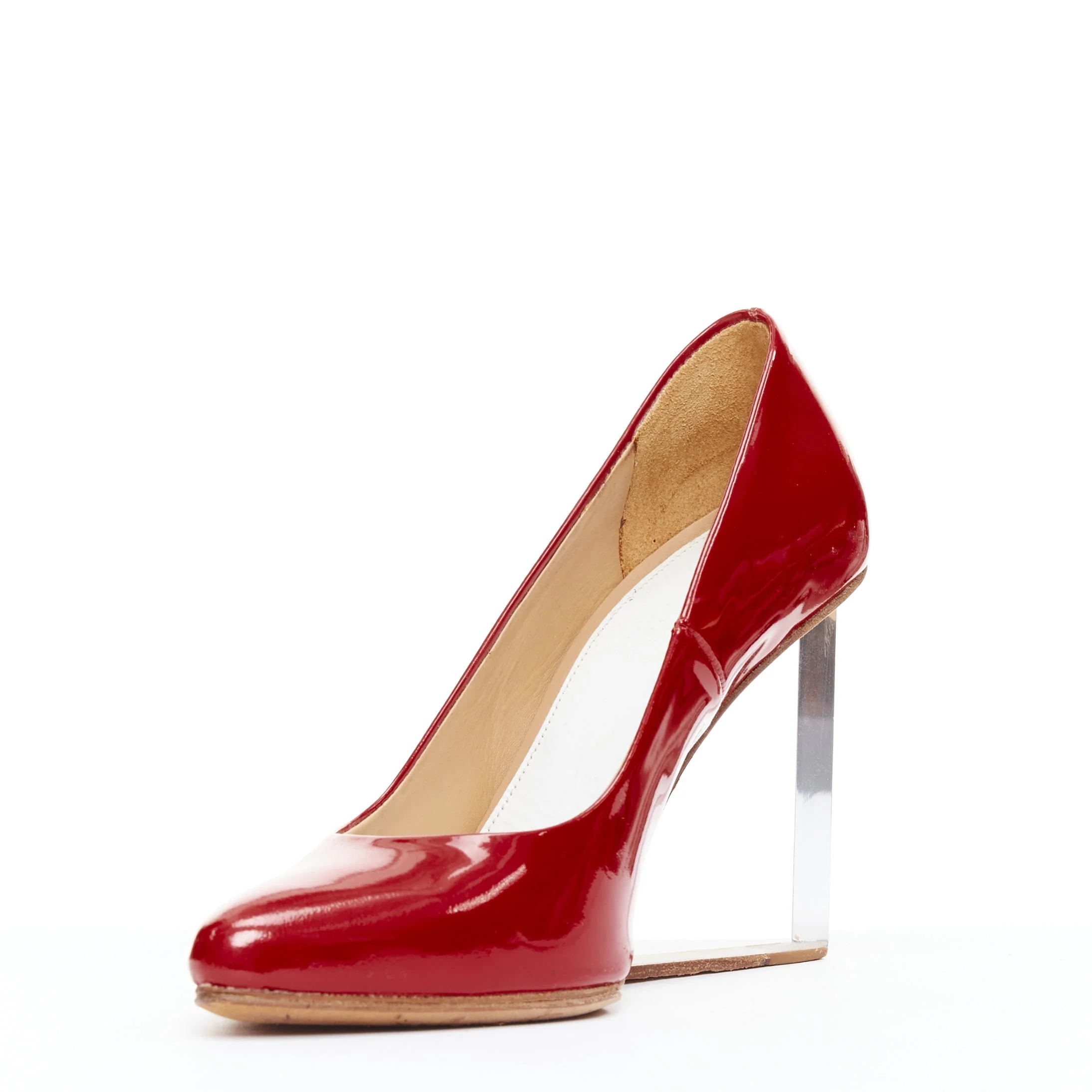 Women's Maison Margiela H&M Invisible Red patent leather perspex clear heel pumps - Image 9