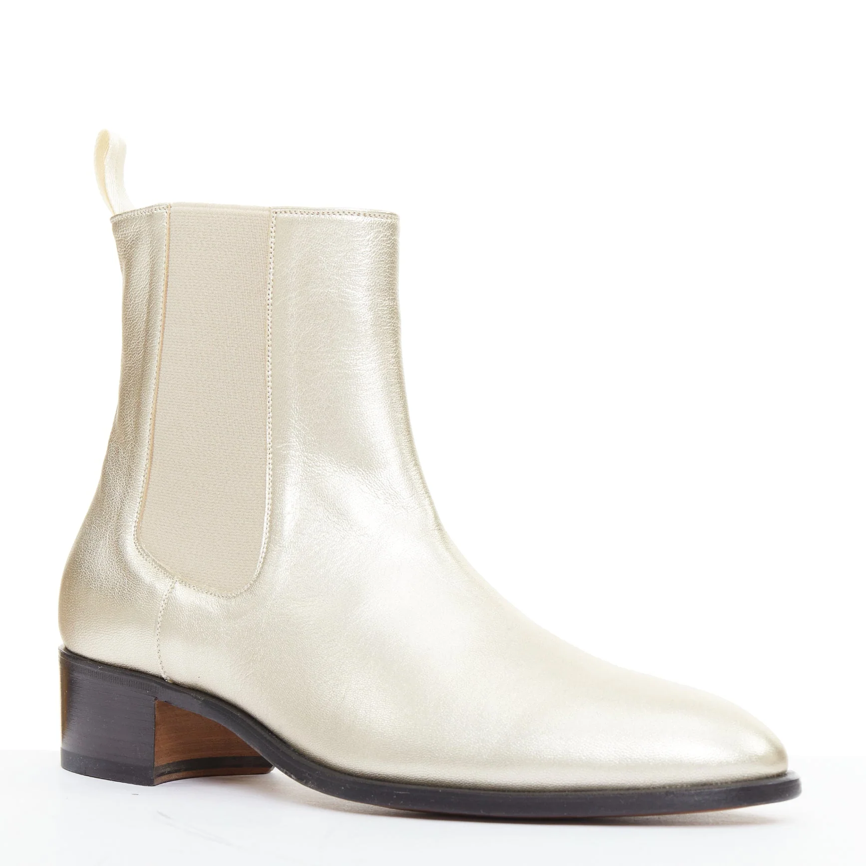 Men's Tom Ford metallic light g leather cuban heels Chelsea ankle boots - Image 8